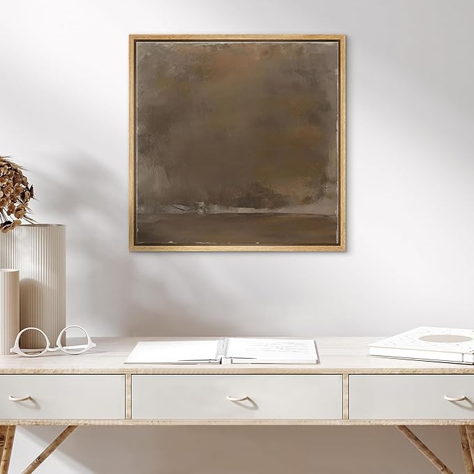 SIGNWIN Framed Canvas Print Wall Art Minimalist Earthy Abstract Brown Tones with a Rustic Aesthetic Illustrations Decorative Boho Relax/Zen Nordic for Living Room, Bedroom, Office - 16"x16" Natural
