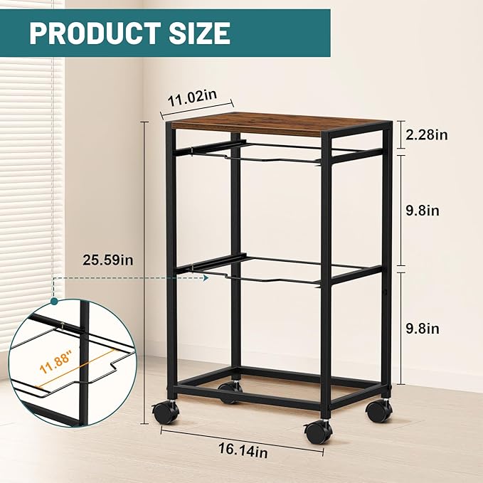 Snughome Rolling File Cart with Wheels - Hanging Files for Letter Size, 2-Tier Metal Movable Cart with Pull-Out Filing Holder