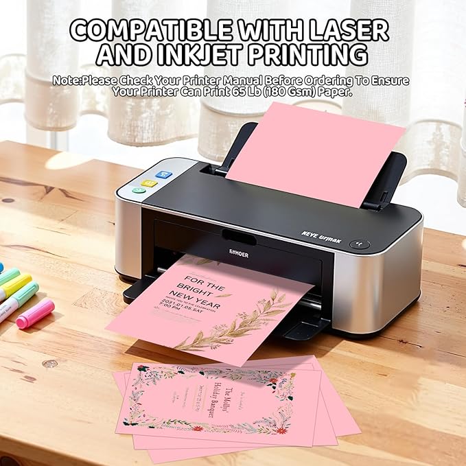 Cardstock 8.5 X 11, 40 Sheets Pink Card Stock, 75lb/ 200gsm Copy Paper, Cardstock Printer Paper For Art, Drawing, Invitations, DIY Cards, Watercolor, Craft, Construction, School & Office Supplie