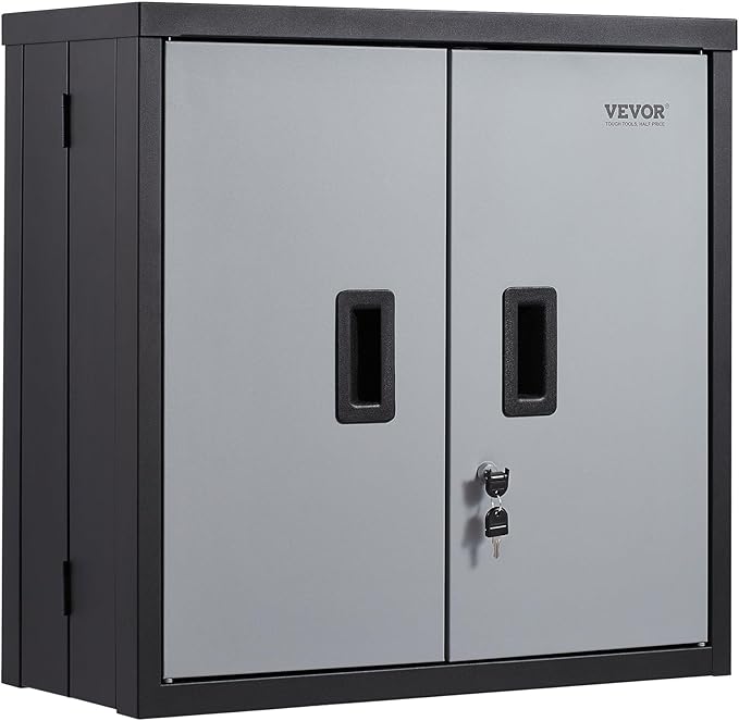 Foldable Wall Cabinet, Metal Garage Cabinet Wall Mounted Small Cabinet 240 LBS Loading Capacity Adjustable Shelf Magnetic Door File Locker for Garage Office Home Black