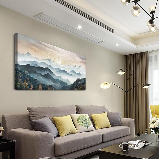 Lapremoly Canvas Wall Art For Living Room Large Wall Decoration For Office Bedroom Wall Decor Fog Forest Landscape Wall Painting Mountain Pictures Modern Canvas Art Prints Room Home Decor 24"X48"