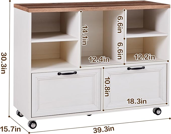 40" Lateral File Cabinet,Farmhouse Wood Small Home Office Storage with Wheels,Filing Cabinet with 2 Drawers for Legal/Letter/ A4 Size