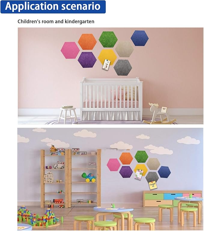Felt Bulletin Board, Multiple Color Hexagon Felt Pin Board with 50 pcs Push Pins, Memo Board and Notice Board for Home Office Classroom Wall or Decorative, Size:6.7 x 7.8 inches, 8 Pcs