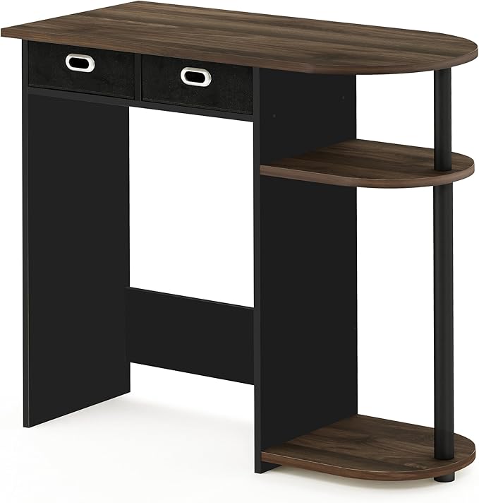 Furinno GO GREEN Desk, 31.5" Wide Gaming Desk with 2 Side Shelves and Storage Bins, Computer Desk, Office Desk for Home Office, Study Room, Dorm, Bedroom, Columbia Walnut