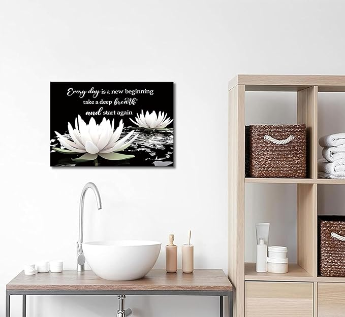 Zen White Lotus Canvas Wall Art On In Water Blooming White Lotus Picture Wall Decor Spiritual Meditation Poster Print Painting for Bathroom Room Modern Yoga Spiritual Spa Living Bedroom Decoration