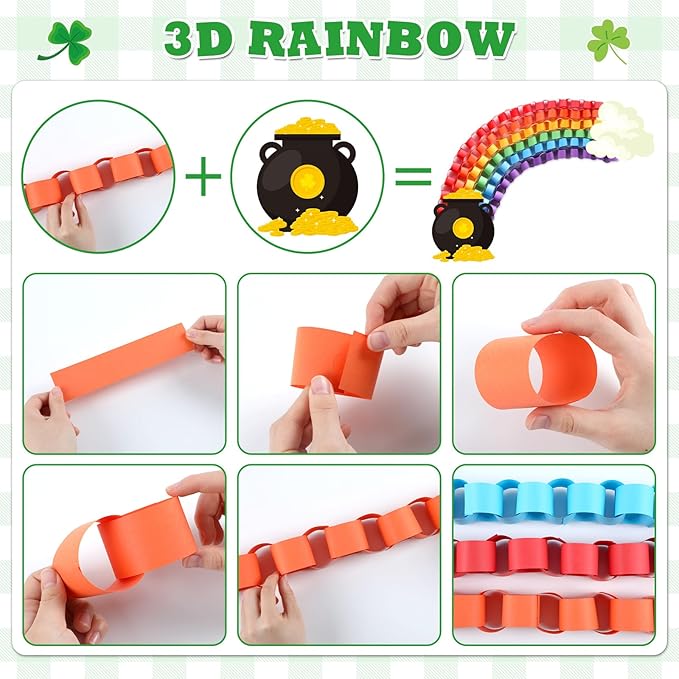 St. Patrick's Day Bulletin Board Classroom Decorations Shamrock 3D Rainbow Gold Coin Cutouts DIY Craft Photos Bulletin Board for Teacher Nursery Classroom Door Wall Decor St. Patrick Party Supplies