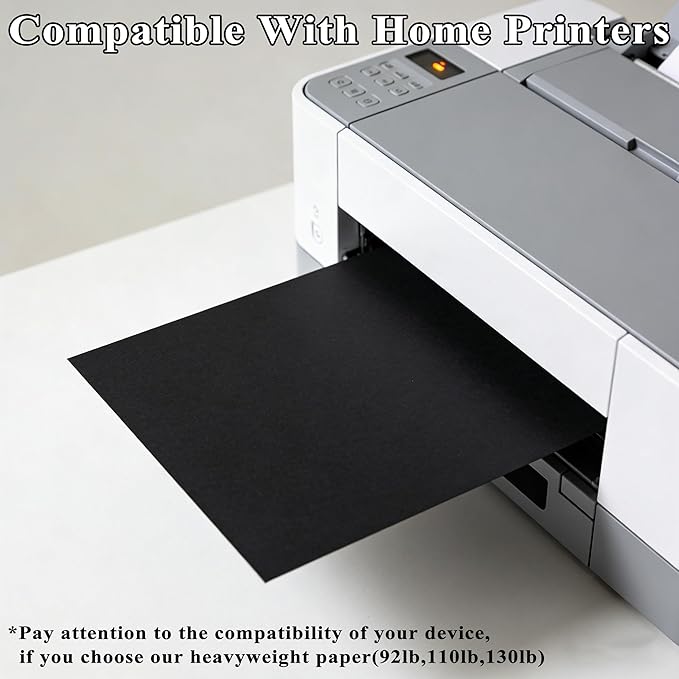 100 Sheets 65lb Black Cardstock, 8.5" x 11", Printer Black Paper for DIY Craft Card Making Blank Invitation Halloween Supply, 65LB Cover 180 GSM
