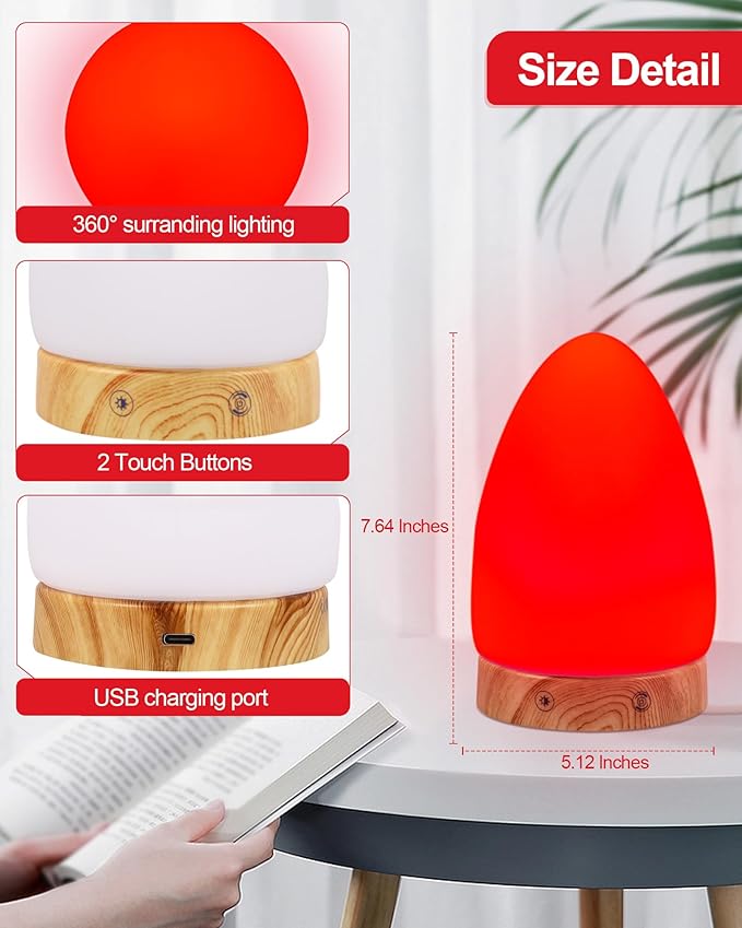 670nm Red Light Night Light Lamp for Sleep, Red Nightlight Desk Lamp with Zero Blue Light Multi-Color and Brightness Options Remote Control USB Charging Elegant Design
