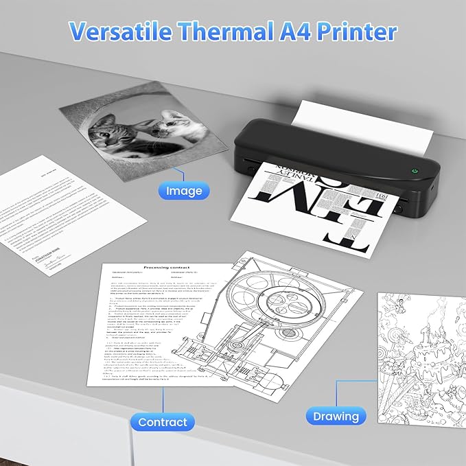 Phomemo Portable Printer, M833 Upgrade Portable Inkless Wireless Printers for Travel, Bluetooth Label Printer Support 8.5'' x 11'' US Letter & A4 Thermal Paper, Suitable for Home Office Business