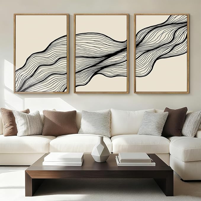 ANHUIB Large Neutral Wall Art Black Minimalist Wall Decor Modern Abstract Painting Set of 3 for Living Room Bedroom 16x24 Inch