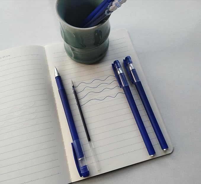 Blue Pens and 0.5mm Pen Refill,Gel Pen Ink Refills Set Kit, 20 Pcs Blue Ink Pen Refills with 3 Gel Pens. (Pen & Refill)
