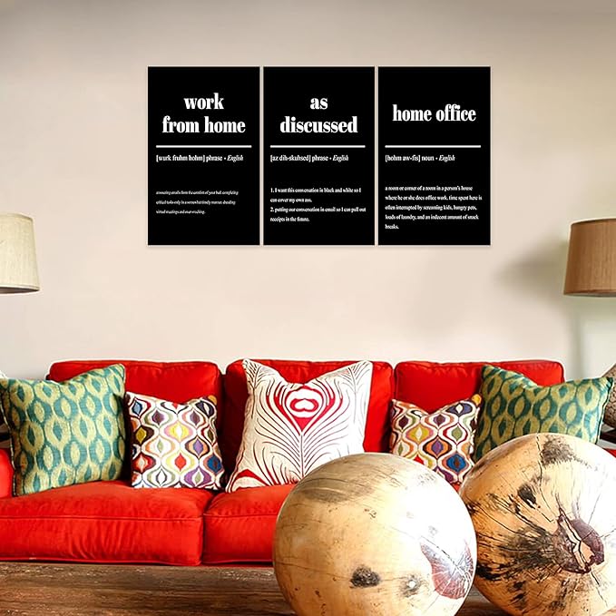 3 Piece Inspirational Canvas Wall Art, Quote "Work From Home - as Discussed - Home Office" Motivational Print Picture, Triptych Entrepreneur Poster Framed Artwork for Men Women Room Decor(48"Wx24" H)