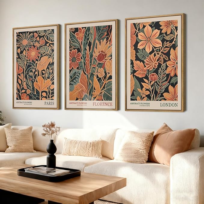 ANHUIB Floral Wall Art 16x24 Inch Large Vintage Botanical Wall Decor Retro Floral Blossom Paintings Modern Plant Art Prints Set of 3 for Living Room Bedroom Office