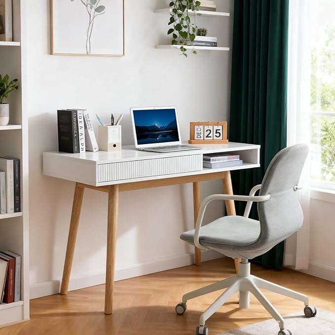 Artswish 42" Wood Modern Office Desk with Drawer, Simple Writing Desk for Home, White