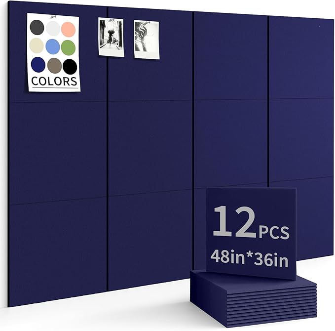 Large Bulletin Board 48"x36" Cork Boards for Walls, 12 Pack Felt Wall Panels Photo Board, Cork Board for Office Home Pin Board