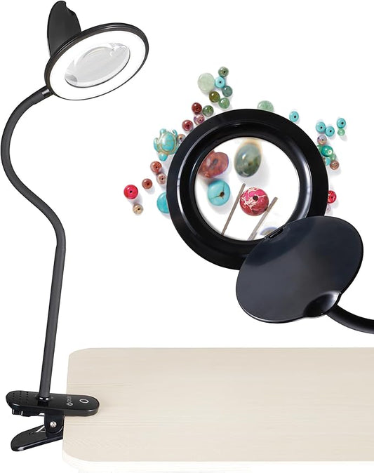 OttLite LED Lamp Clip On Magnifying Glass with Light – Optical Grade Magnification, Adjustable Arm, ClearSun LED Technology for Crafting & Needlework, Great Desk Lamp, Book Light, Reading Lamp