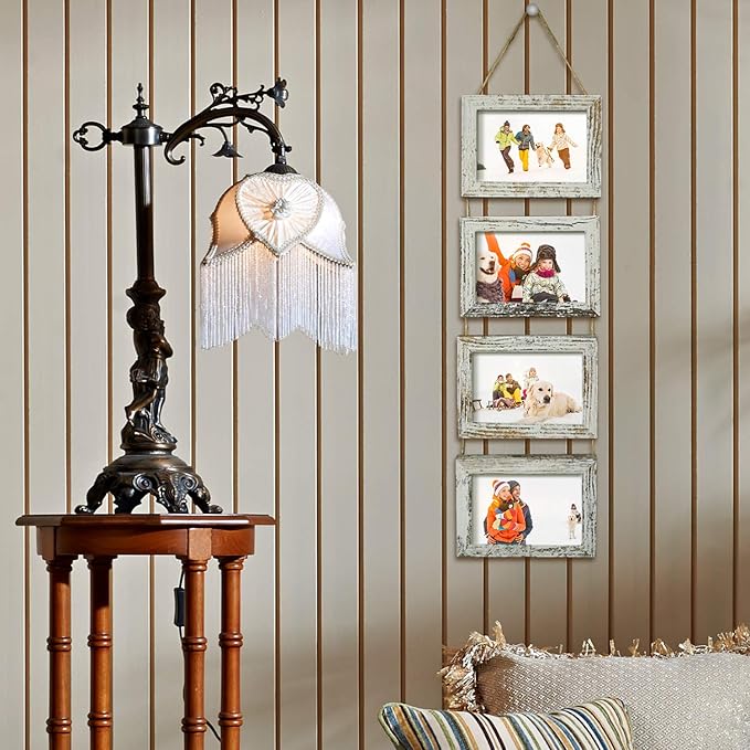 SESEAT 4x6 Wall Hanging Picture Frames Collage with 8 Opening Distressed White Frames,2 Packs
