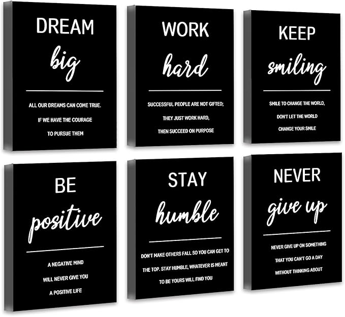 𝗗𝗿𝘀𝗼𝘂𝗺 Inspirational Office 𝗙𝗿𝗮𝗺𝗲𝗱 Wall Art Motivational Wall Decor Quotes Wall Art for Living Room Encouraging Canvas Posters for Bedroom Sayings for Wall Decor - 8” x10” x6 PCS (𝗙𝗿𝗮𝗺𝗲𝗱)