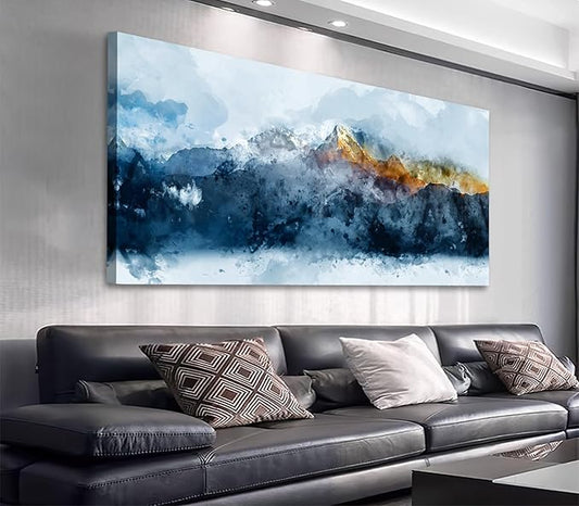 arteWOODS Canvas Wall Art - Abstract Mountain Painting with Blue Clouds and Orange Peaks - 20" X 40" for Living Room or Bedroom Gallery Wall Decor