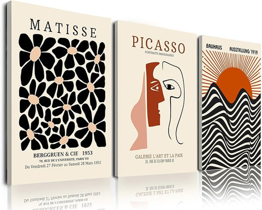 FAEKSUR Framed Matisse Wall Art Set of 3, Abstract Matisse Canvas Wall Art Decor for Living Room, Minimalist Art Decor for Bedroom, Bathroom, Aesthetic Room, Office and Gallery