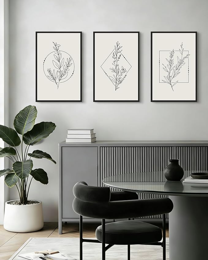 Drsoum Minimalist Flower Wall Art Vintage Wall Hanging Decor Black Line Botanical Prints Artwork for Bedroom Living Room Hallway 16x24in Black Framed