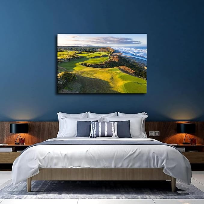 Bandon Dunes Golf Resort - Pacific Dunes Poster Canvas Print Modern Office Living Room Bathroom Decor Wall Art Gift (Framed,16×24inch)