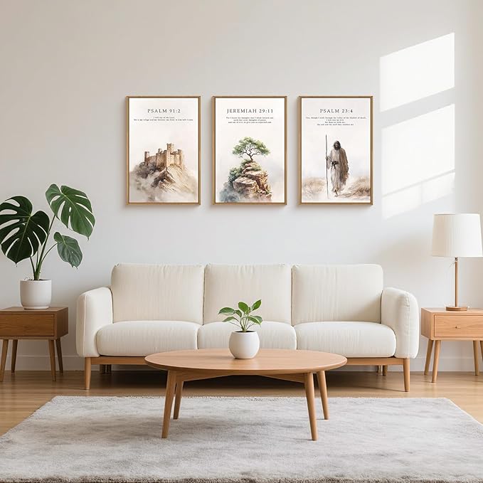 Jesus Christ Easter Bible Verse Story Framed Canvas Wall Art Set,Christian Religious Faith Resurrection Decor,Watercolor Beige Scripture Artwork for Church,Prayer Room,Living Room-16"x24"x3