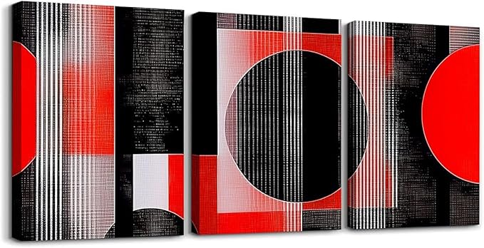 jejeloiu 12"x16"x3pcs Office Decorations Artwork Posters Modern Geometric 3 Piece Canvas Wall Art for Living Room Bedroom Red Abstract Art Picture Wall Decor