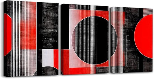 jejeloiu 12"x16"x3pcs Office Decorations Artwork Posters Modern Geometric 3 Piece Canvas Wall Art for Living Room Bedroom Red Abstract Art Picture Wall Decor
