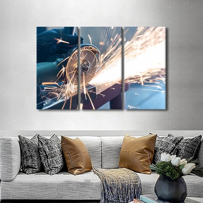 Wall Art for Living Room Cutting Metal Art Prints 3 Piece Framed Art Wall Decor Machine Tools Wall Artwork Bedroom Wall Art Modern Home Decor Canvas Wall Art Ready to Hang, 42x28 Inch