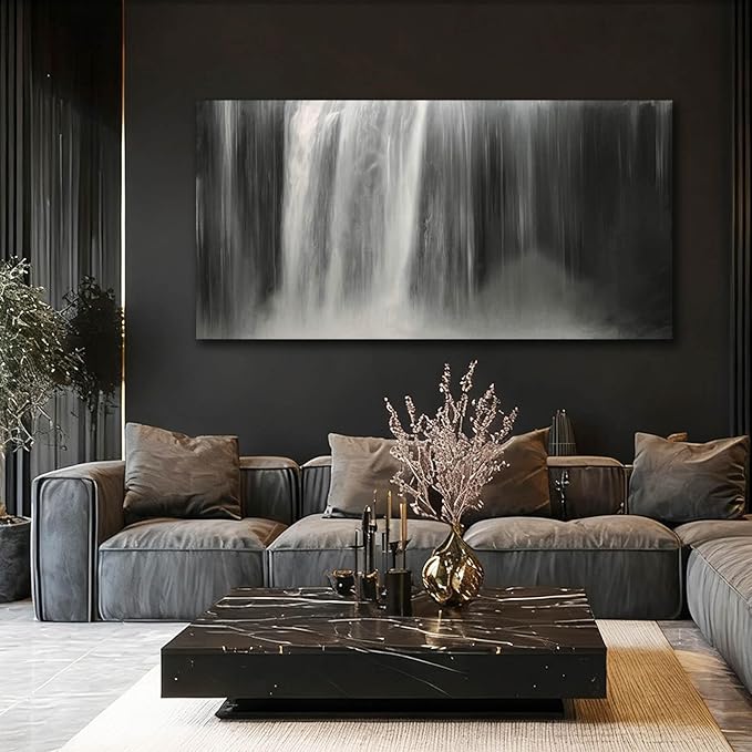 Artexist Black and White Canvas Wall Art Abstract Wall Decor Waterfall Pictures 29"x58" Decorations for Living Room Kitchen Artwork