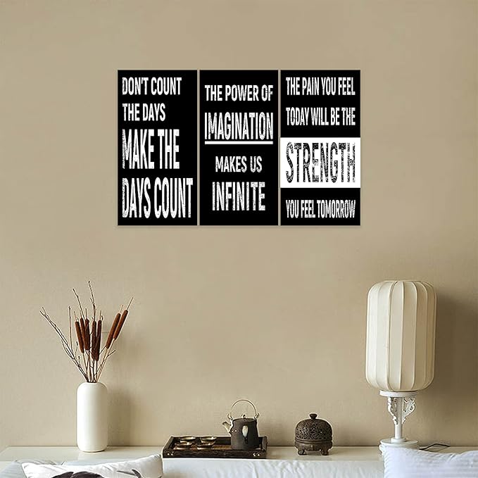 3 Piece Inspirational Wall Art Black Background Sayings Pictures, Quote Motivational Canvas Print for Home Wall Decor, Triptych Entrepreneur Poster Framed Artwork for Women Men Room Decor (36"Wx18" H)
