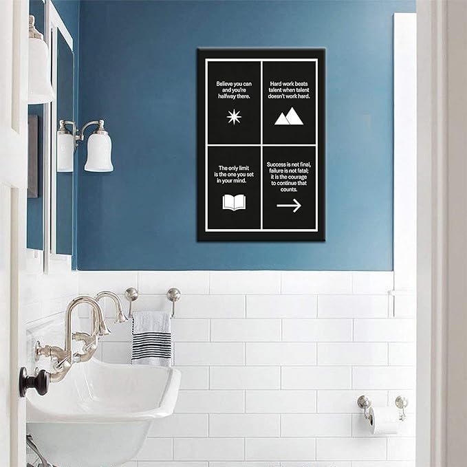 Motivational Wall Art Believe Hard Work Success Quote Inspirational Office Decor for Cubicle Small Framed Canvas Print 18x12 Inch Daily Positive Affirmations Artwork for Study Room
