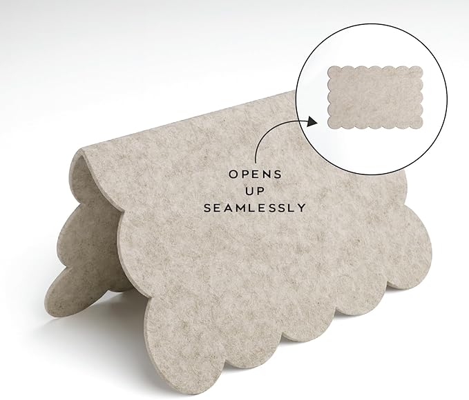 Orelle Scalloped Felt Bulletin Board | 23 x 15” | Foldable Peel and Stick Felt Board for Wall | Alternative Cork Board for Office, Message Board, Kids Art Display | Beige