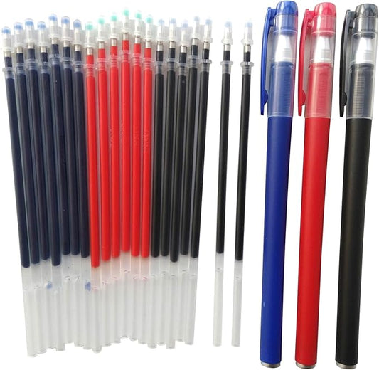 Gel Ink Rollerball Pens Refills,20 Pcs Gel Pen Refills with 3 Gel Roller Pens 0.5mm,7 Black Ink,7 Blue Ink and 6 Red Ink(3 pens 20 Refills)