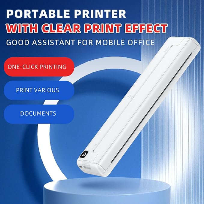 ANGGREK Portable Printer, Inkless Printing, Multiple Sizes, Connection, Clear Printing, Lightweight and Versatile, for Home School Travel Office, with APP for Applicable
