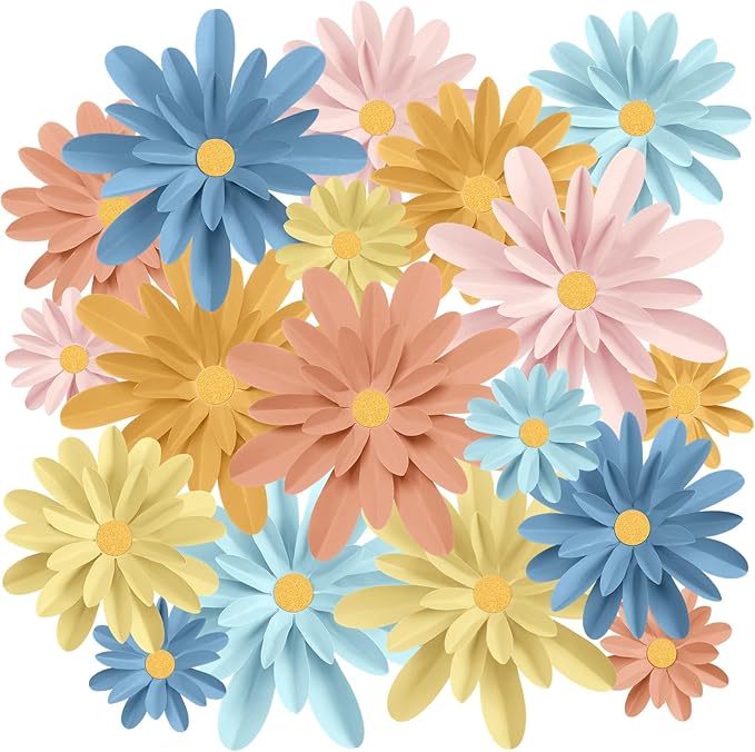 18 Pcs Paper Flowers Decorations for Wall DIY Flower Bulletin Board 3D Fiesta Paper Floral Backdrop Decoration for Photo Backdrop Classroom Back to School Party(Macaron Color)