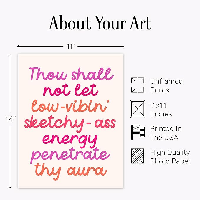 Funny Motivational Wall Art 11x14 - Positive Affirmation Quote Office Decor - Inspirational Wall Art for Women - Spiritual Protection Humor Gifts - Unframed