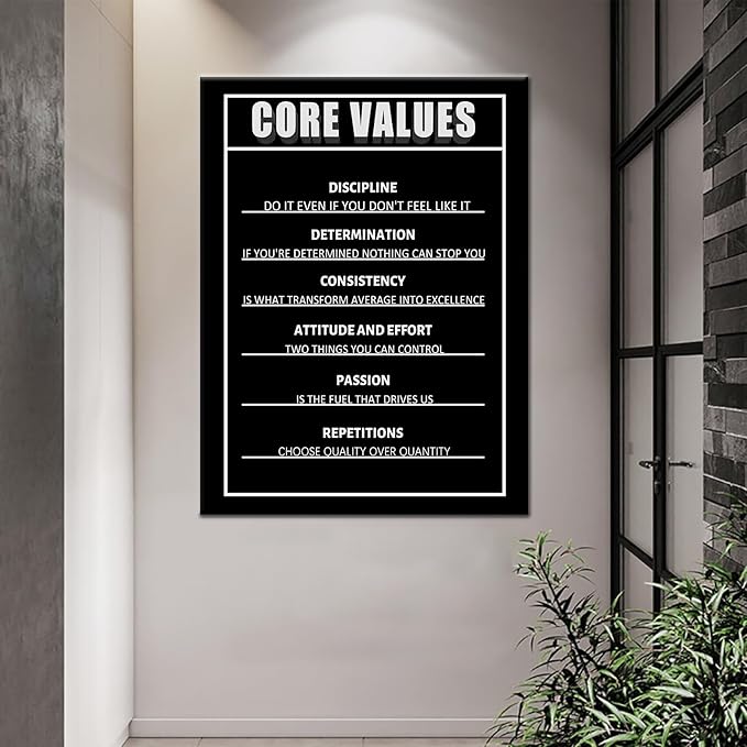 Core Values Motivational Wall Decor on Canvas for Classroom Prints Poster Inspirational Wall Art Print Entrepreneur Quotes Positive Artwork for Office Living Room Framed [30''Wx 40''H]