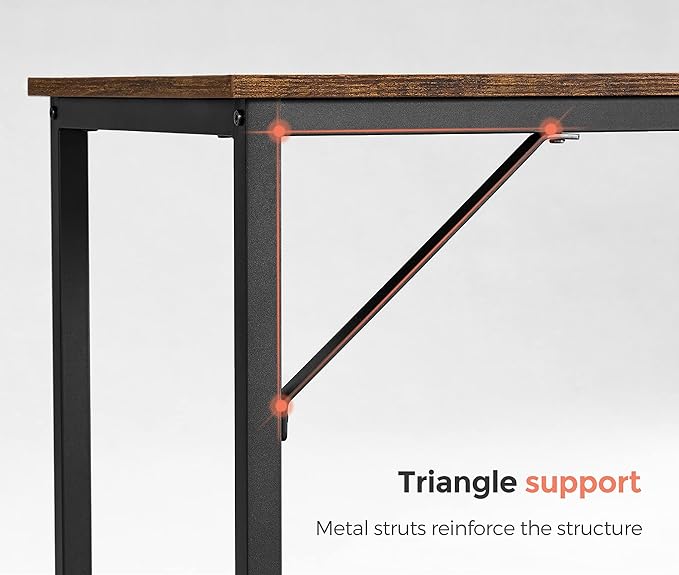 VASAGLE Computer Desk, Office Work Desk, 53.1 x 23.6 x 29.9 Inches, for Study, Bedroom, Home Office, Living Room, Rustic Brown and Ink Black ULWD043B01