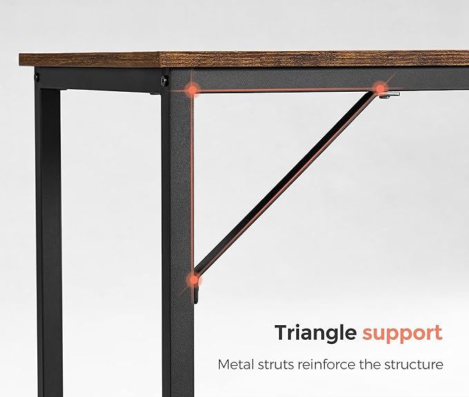 VASAGLE Computer Desk, Office Work Desk, 47.2 x 23.6 x 29.9 Inches, for Study, Bedroom, Home Office, Living Room, Rustic Brown and Ink Black ULWD039B01
