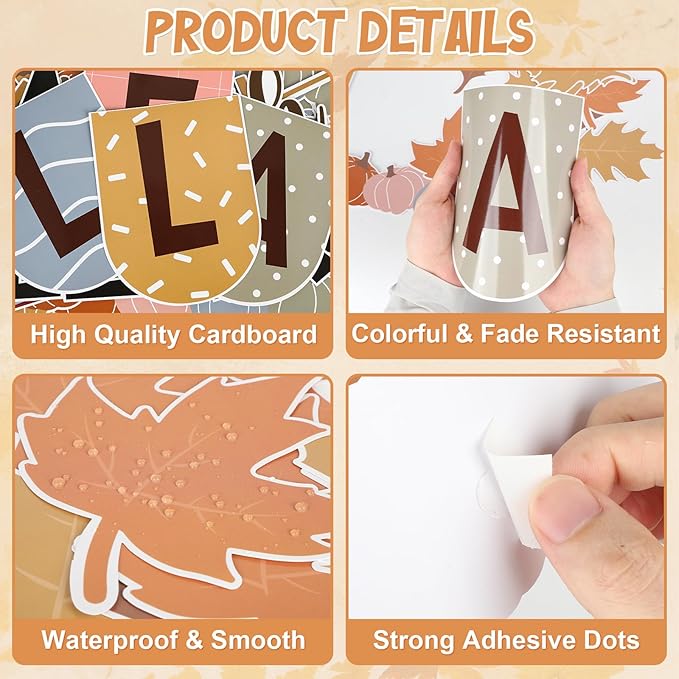 43Pcs Fall Thanksgiving Bulletin Board Decorations Set Autumn Boho Bulletin Board with Maple Leaves Pumpkin for Classroom School Home Wall Decor