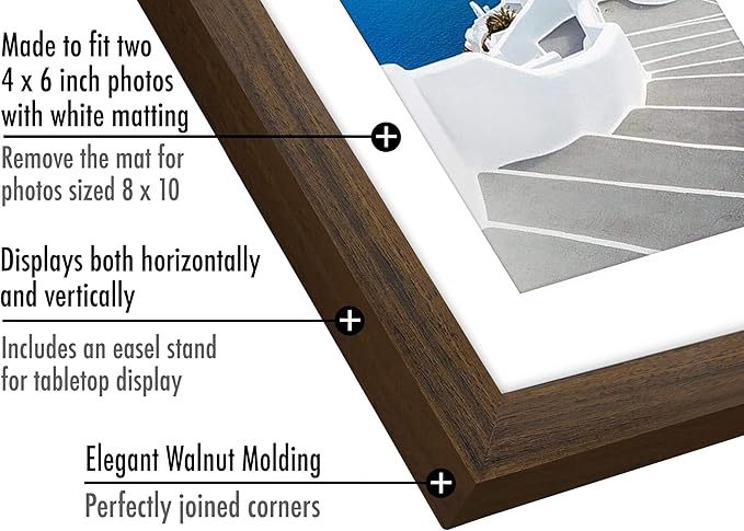 Americanflat 4x6 Double Picture Frame with Shatter-Resistant Glass - Fits Two 4x6 Photos or use as One 8x10 Picture Frame - Signature Collection - Collage Frames for Tabletop and Wall - Walnut