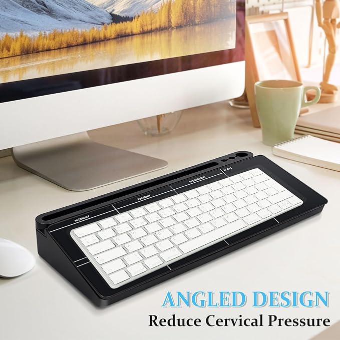 DOLLAR BOSS Glass Desk Whiteboard Calendar Small Dry Erase Board Desktop White Board with Storage Drawer Computer Keyboard Stand Desk Organizer, Weekly Calendar, Black