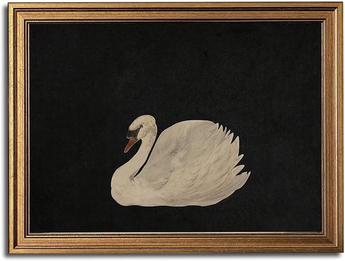 Gold Framed Wall Art Vintage Canvas Wall Art Grace Swan Rustic Animal Artwork Prints Picture for Living Room Bedroom Farmhouse Bathroom Office Decor, 16x24