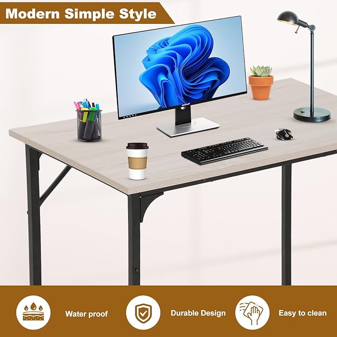 NChanmar 32 Inch Computer Desk, Office Desk Gaming Desk with Metal Frame, Writing Workstation for Home Office, Space Saving Computer Table for Small Space (Nature) 31x19.6x29