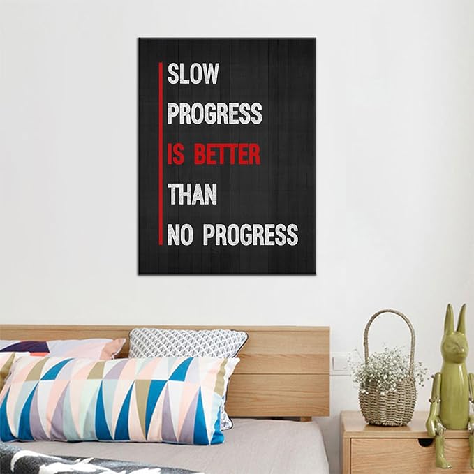 Inspirational Art Progress Positive Canvas Wall Art Poster Print Motivational Entrepreneur Quote Wall Picture Paintings Artwork Home Office School Artwork Framed Ready to Hang [18''Wx24''H]