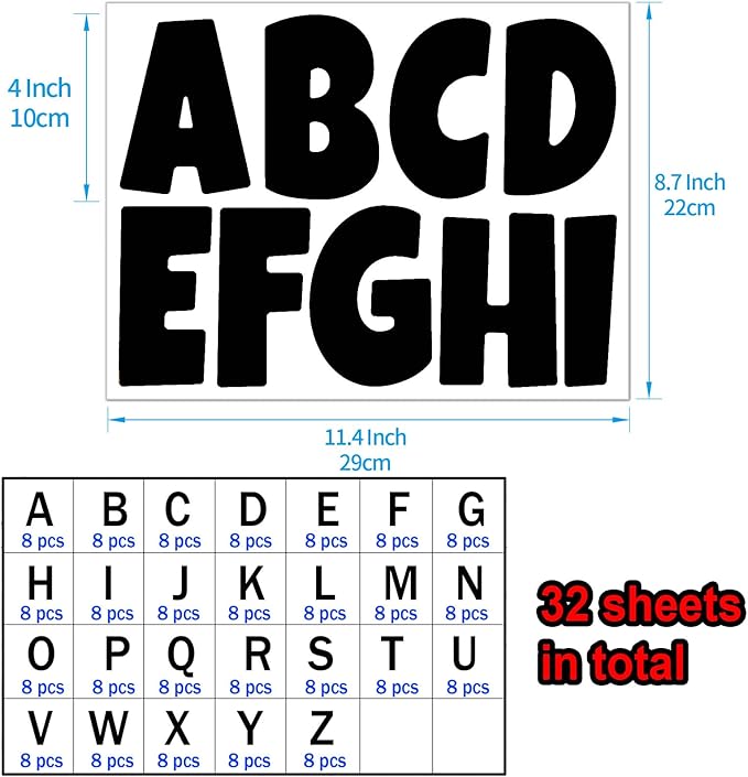Bemeol Bulletin Board Letters 32 Sheets 4 Inch Stick on Letters Alphabet Cutout Letter for Bulletin Board Display School Classroom Home Decor(Black)