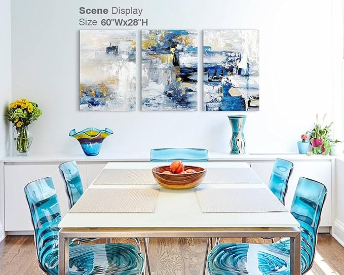 GIFTTWART Abstract Blue and Gold Wall Art – Large Canvas for Living Room, Bedroom, Kitchen, Dining Room, Office Decor