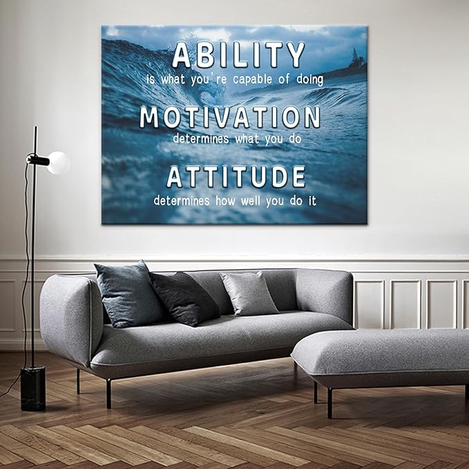 PSYYSP Inspirational Canvas Wall Art Motivational Ability Attitude Painting Ocean Picture Poster Positive Motto Office Quotes Print Artwork for Living Room Bedroom Framed Ready to Hang [40''Wx 30''H]